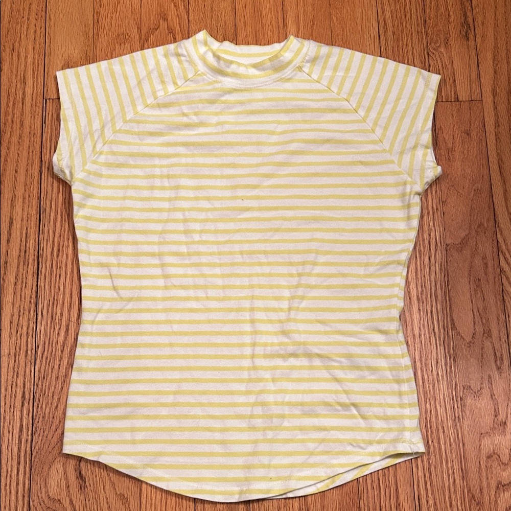 Anthropologie mock neck yellow and white stripped t shirt